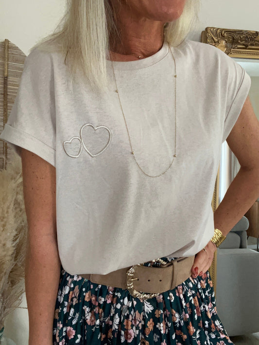 t-shirt coeurs beige