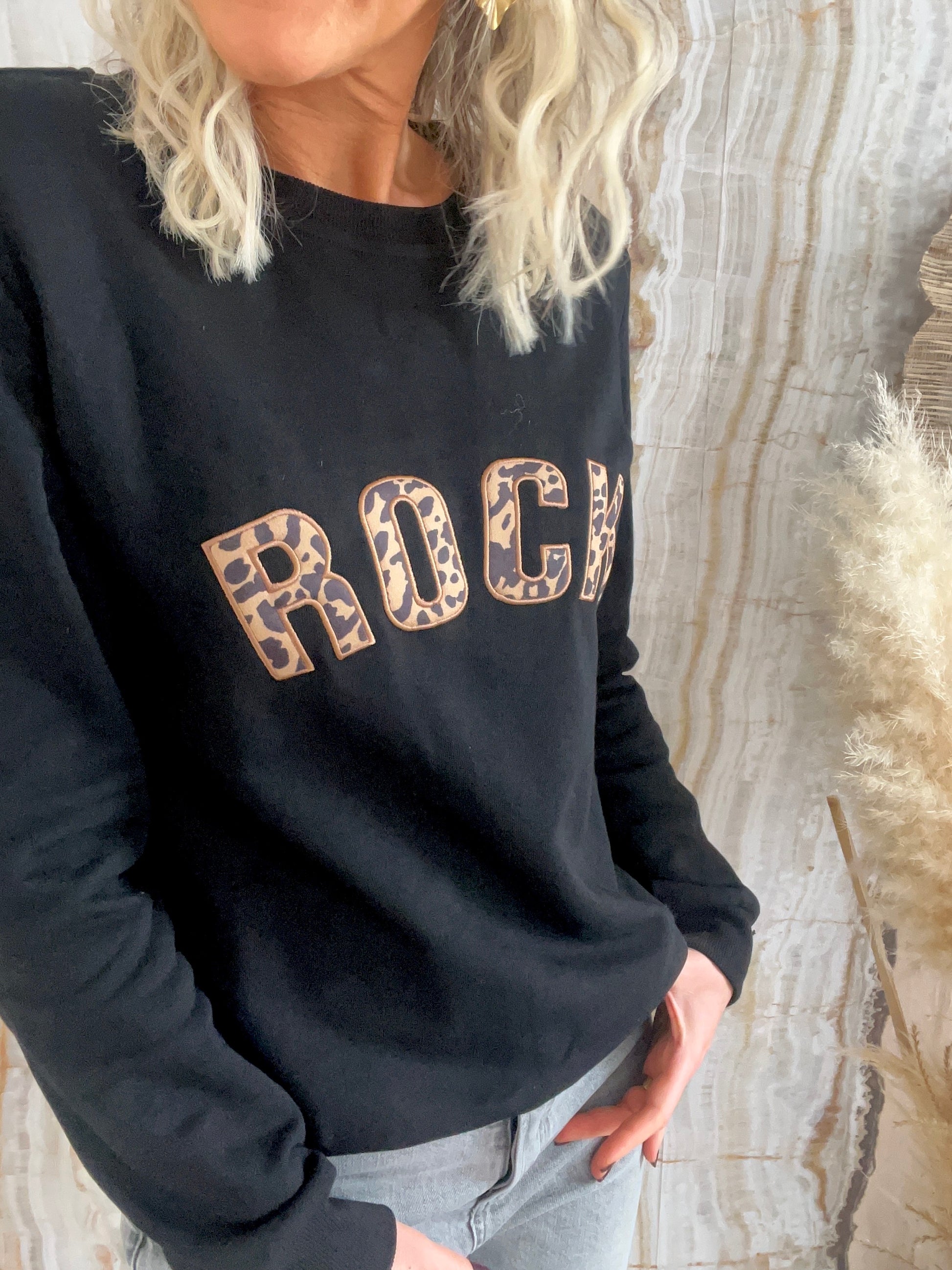 Horizons Lointains Pull Rock And Roll Noir Gros Pull En Maille