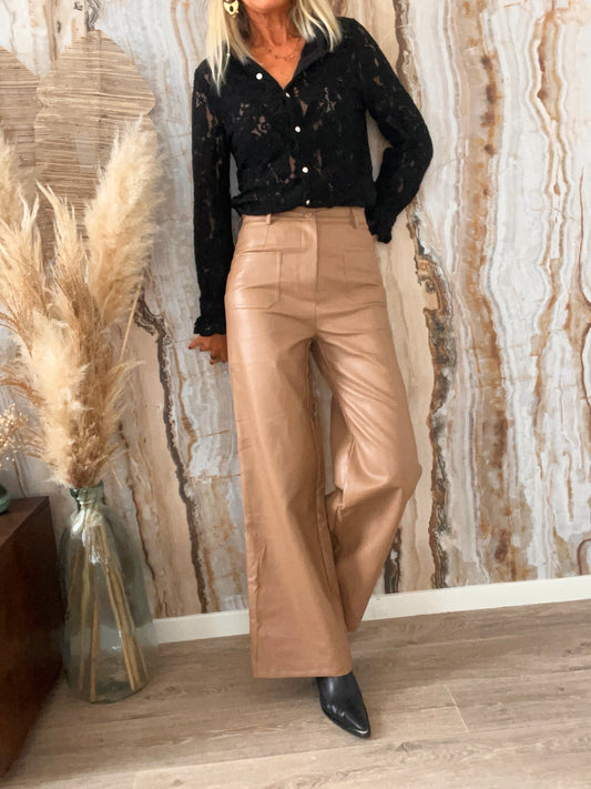 Pantalon simili taupe evasé